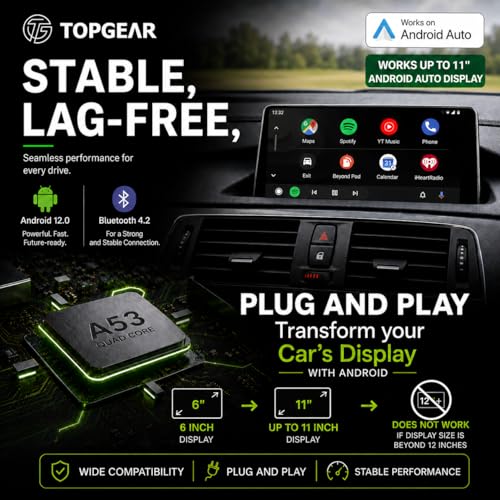 Image of TOPGEAR Ai Box for AA | Carlink | Android Converter | Picasso | Smart Car Media Box | for Wired Android Auto Cars Only | 16GB Storage | Plug & Play AA Protocol Adapter | Upgrade Your Car Infotainment