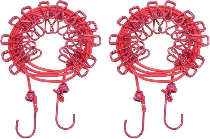 QIMIT Cloth Drying Rope with Hooks Elastic Cloth Hanging Rope for Cloth Drying with 12 Clips Cloth Rope for Drying Clothes for Travel Home Outdoor Kapde Sukhane ki Rassi Wire -Multicolor (2, King)