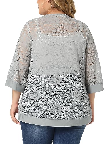 Image of Agnes Orinda Plus Size Cardigans for Women 3 /4 Sleeve Open Front Lightweight Sheer Shrug Lace Bolero Cover Up