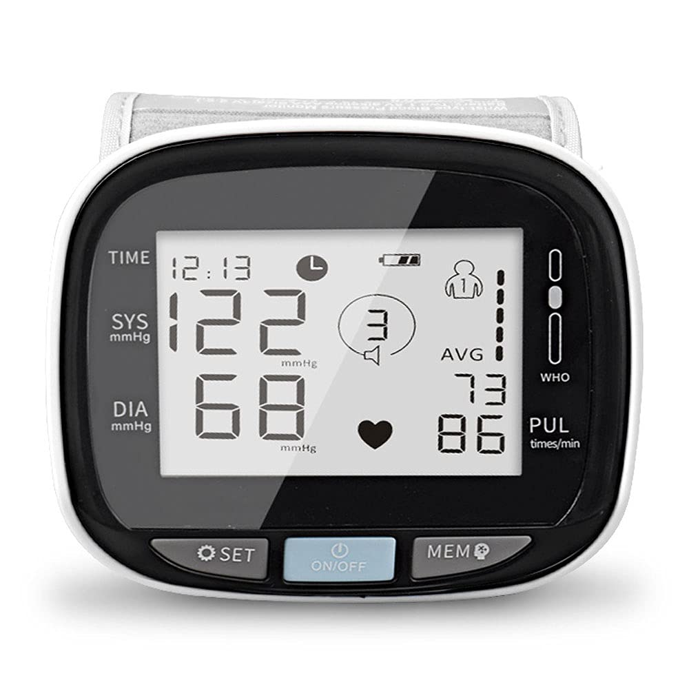 Monitor per la Pressione sanguigna, Monitor per la Pressione del Sangue del Polso per Uso Domestico Monitor BP con Polsino da Polso, Display Ampio modalità Dual Utenti per Uso Domestico,Voice