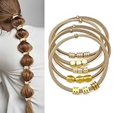 Hair Tie Bracelet Boho Hair ties, Cute Hair Accessories for Women Girls with Gold Jewelry Blonde Ponytail Holders Beaded Hair Ties No Damage Decorative Hair Tie Bracelets Hair Bands for Gifts(Khaki)