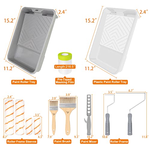 Paint Roller Set,Paint Rollers Pads Tray Brush Sleeves Supplies for