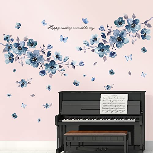 Vinilos decorativos flores azul con mariposas 3D miniatura 6