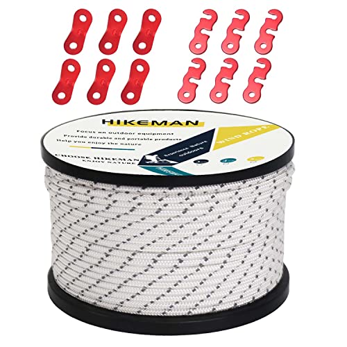 HIKEMAN Tendeurs réfléchissants de 50 m - Corde de guidage de tente d'extérieur 100 % nylon avec 12 tendeurs en alliage d'aluminium pour le camping (φ3 mm-blanc) Cover