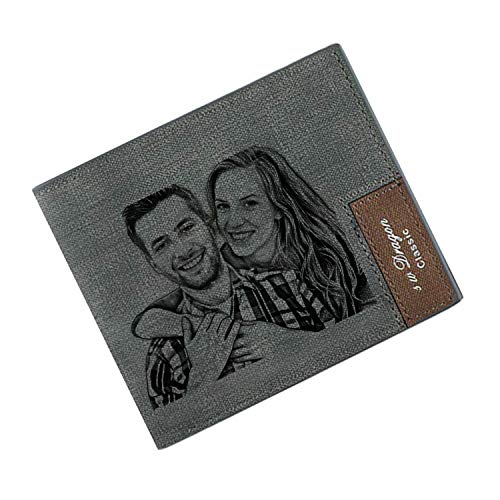 Personalized Wallet for Men, Custom Photo Wallet Bifold Wallet Men Father's Day Gift, Grey
