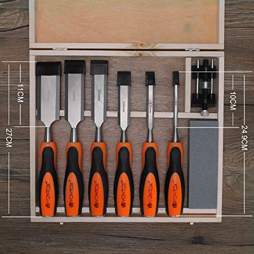 V VONTOX 8 Pcs Wood Chisel Set, Wood Chisel & Honing Guide & Sharpening Stone, Wood Carving Chisel Set for Woodcarving, Carpentry, Trimming The Edges