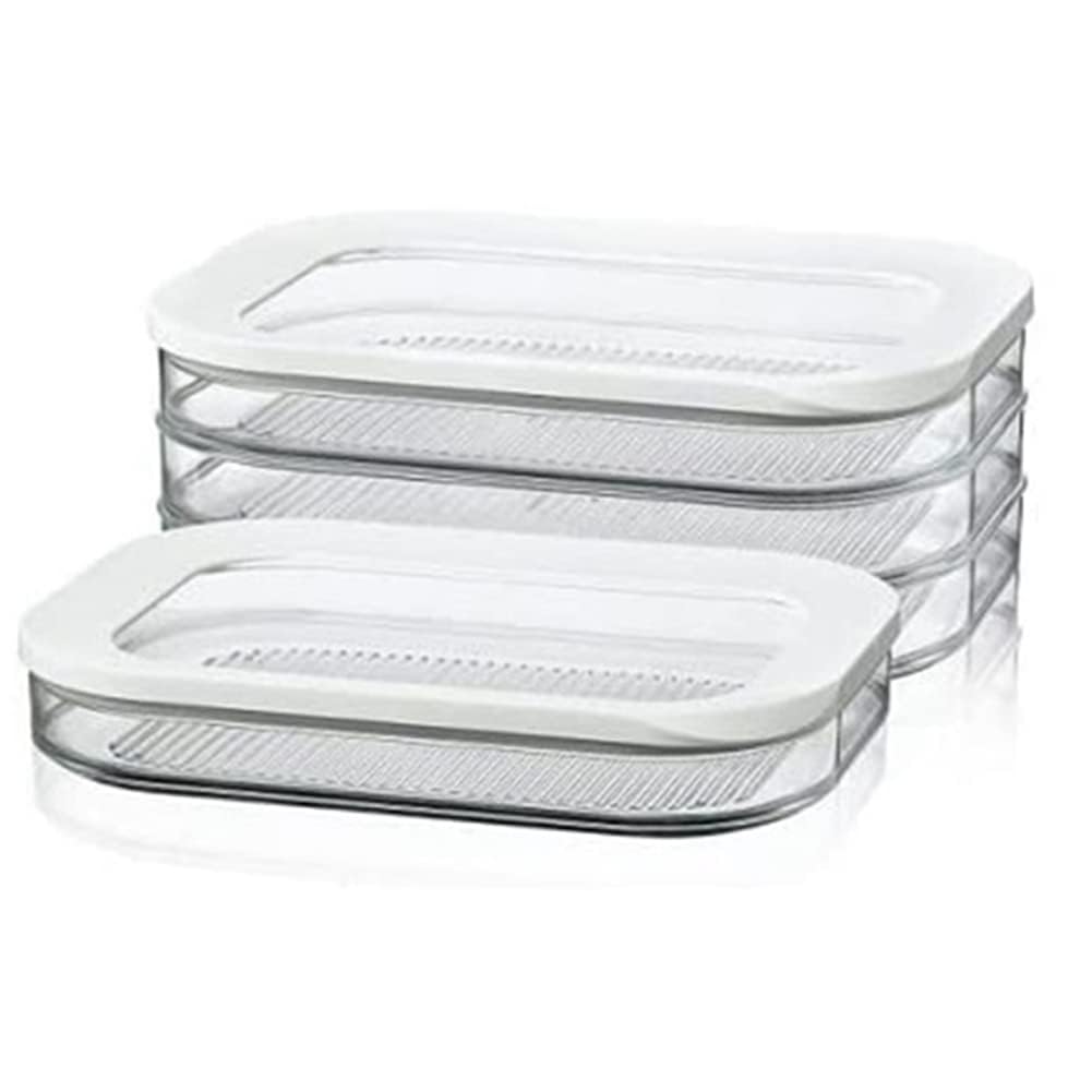 Kühlschrank-Organizer und Aufbewahrung, Delikatfleischbehälter, Lunch-Fleischbehälter für Kühlschrank, Sandwich-Behälter, stapelbares 3er-Set mit transparentem gerahmtem Deckel, Nordic White (500 ml)