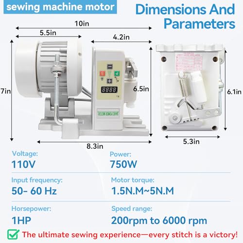 Industrial Sewing Machine Motor, Sewing Machine Servo Motor, AC110V 750W 1HP, 200-6000 RPM, Run CW and CCW, Energy-Saving Mute, with Instruction Manual