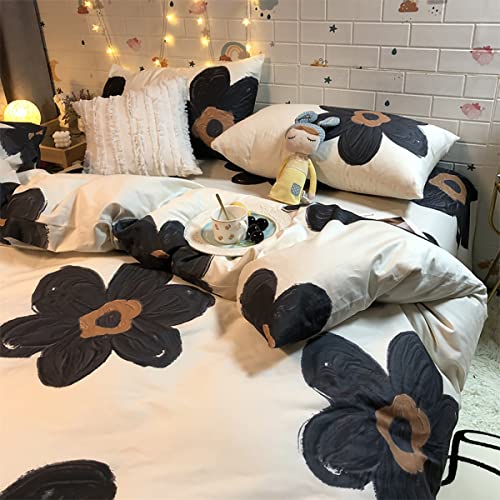 Image of KAREVER Black Floral Comforter Set Girls Black Botanical Bedding Twin Women Boho Chic Blankets Lightweight Black Flower Reversible Bed Comforter Set Twin Size