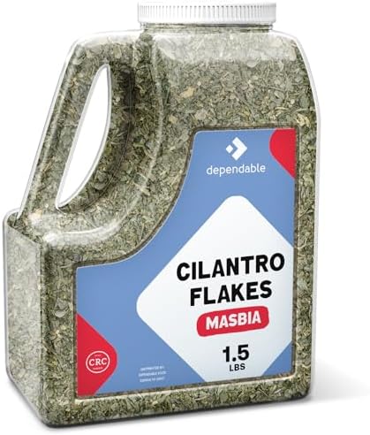 Dependable Food Cilantro Flakes - 1.5 lb. Resealable Bulk Jug, Natural 100% Dried Cilantro Seasoning, Additive-Free, Non-GMO, Salt-Free, Allergen-Free, Kosher Herb for Cooking and Garnishing