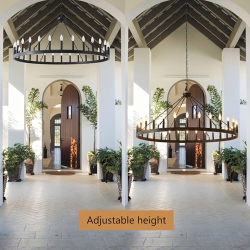 Vizbmyr ‎MCL-40 Black Wagon Wheel Chandelier Farmhouse 51 Inch 30-Lights Black Round Rustic Hanging Lighting Pendant Light Fixture For Living Room High Ceiling Outdoor Wheel Chandelier  thumb #2