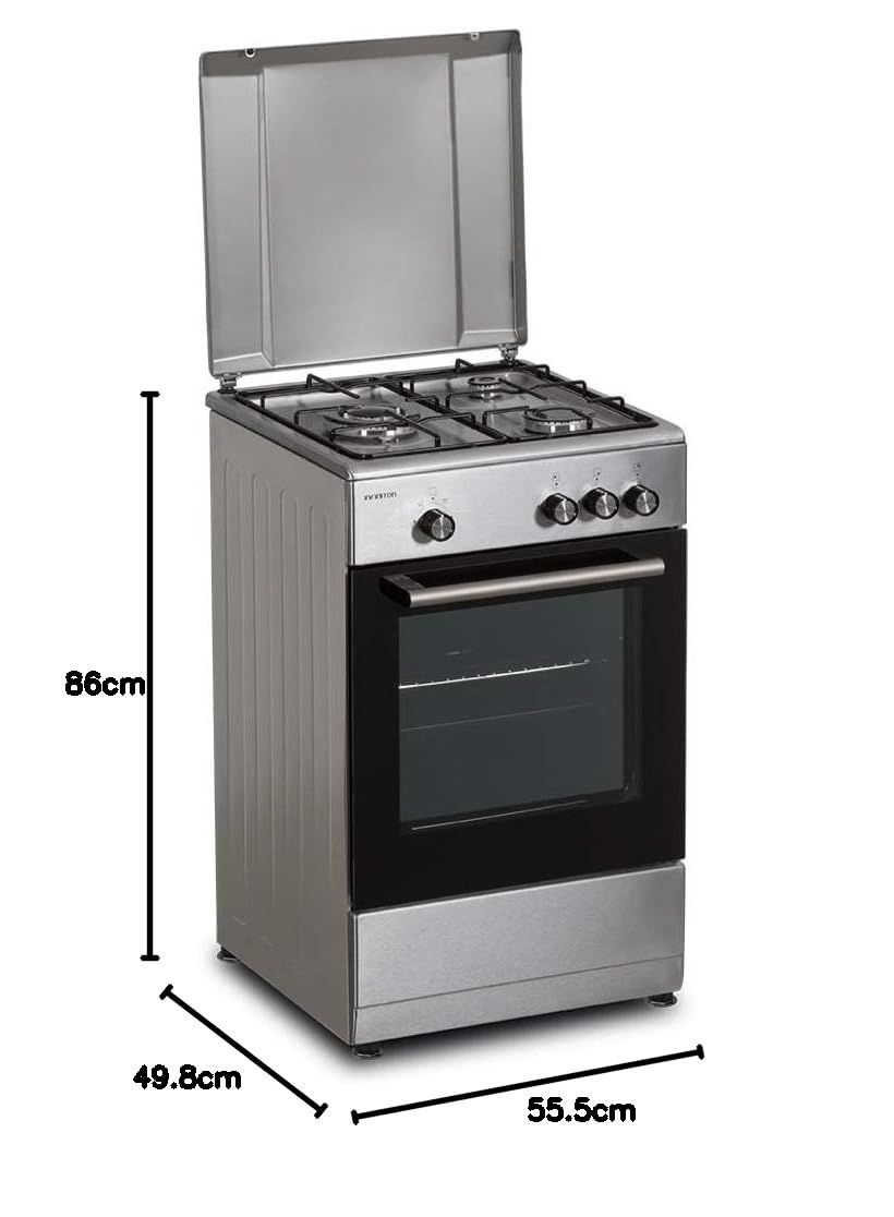 INFINITON Cocina de gas CC57TAC - Ancho 50cm, 3 Zonas, Inox, Quemadores con seguridad FFSD, compatible gas Natural y Butano