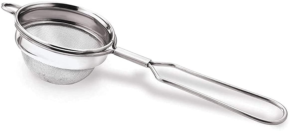Stainless Steel Strainer Sieve, Small Tea Filter, Reusable Mesh Strainer For Kitchen, Stainless Steel Mesh Fine Strainer, Length - 8.5 inch , Diameter - 3 Inch