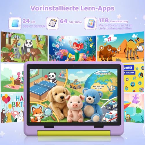 Laptok Kinder Tablet 10 Zoll, Android 16 Tablet für Kinder mit 24 GB RAM+64GB ROM(TF 1TB), Wi-Fi 6G, Widevine L1, 6000mAh… – Ansicht 3