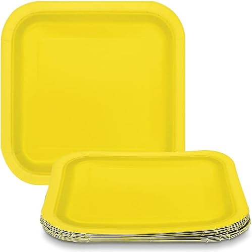 Elegantes platos de postre cuadrados de papel desechables de color amarillo neón, 7 pulgadas (16 unidades), fácil de limpiar y ordenar rápidamente, Elegantes platos de postre cuadrados de papel desechables de color amarillo neón, 7 pulgadas (16 unidades), fácil de limpiar y ordenar rápidamente,