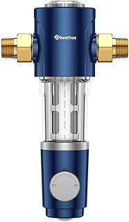 Wheelton Spin Down Sediment Filters, Backwash Whole House Sediment Water Filter, Pre-Filtration System for City/Well Water, 40 Micron, 1"G to 3/4" MNPT, 26 GPM, BPA Free