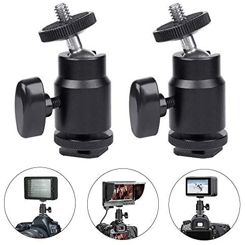 MAEXUS Hot Shoe Mount Adapter 1/4" Thread Mini Ball Head Ring Light Adapter for Cameras Camcorders Smartphone Microphone Gopro Canon LED Video Light Video Monitor Tripod Monopod (2 Pcs) Cover