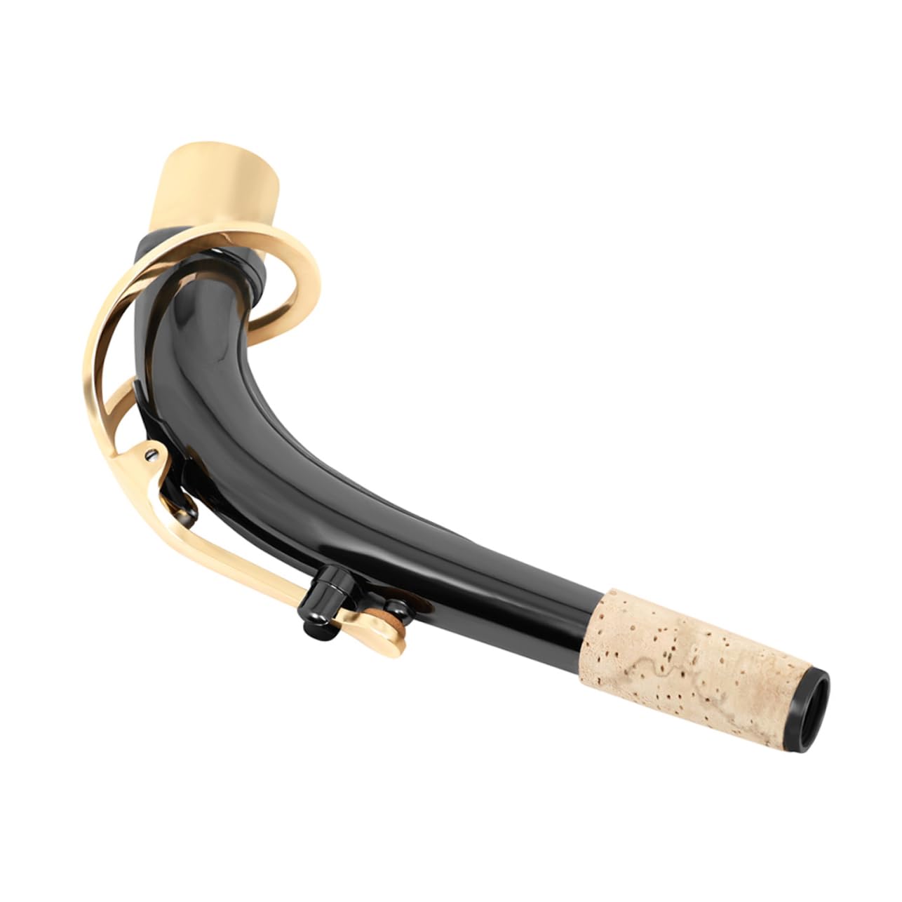 Collo per Sax Contralto in Ottone Placcato Nichel Nero, Ricambio | Parte Curva per Bocchino, Finitura Oro, Superficie Liscia senza Bave, per Studio Musicale