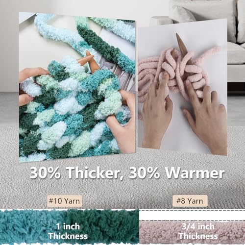 Image of Cozyful Chunky Yarn for Hand Knitting - #10 Chunky Chenille Blanket Yarn, Jumbo Big Thick Chunky Yarns for Crocheting, Tie Dye Bulky Knit Yarns, 8 Skein (20 yds 8 oz Each Skein), Forest&Teal&Sky&Mint