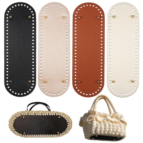Vylro 4 Piezas 30 x 10 cm Bases de Cuero para Bolsos de Ganchillo, Oval Cojín Inferior Cuero PU, Base Bolso Crochet, Fondo de Bolsillo de Ganchillo de Poliuretano, para Bolsos de Mano, Carteras