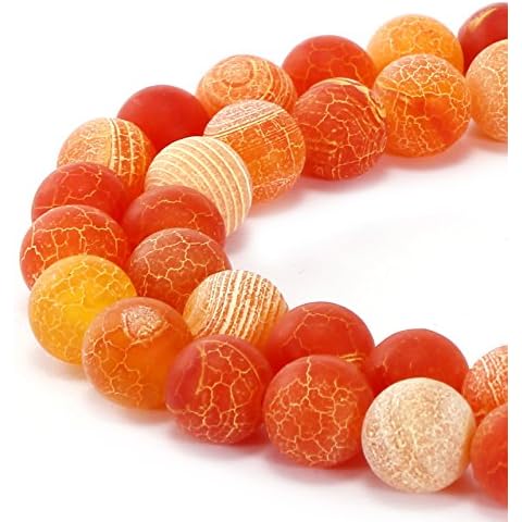 BRCbeads Orange Yellow Frosted Agate Gemstone Smooth Matte Round Loose Beads 10mm Approxi 15.5 inch 35pcs 1 Strand per Bag for Jewelry Making Cover