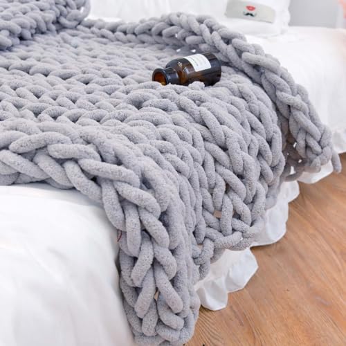 Chunky Knit Throw Blanket, Throw Tricoté Chenille Blankets pour C...
