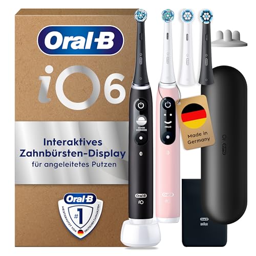 Oral-B iO Series 6 Elektrische Zahnbürste, Doppelpack, Schwarz/Rosa