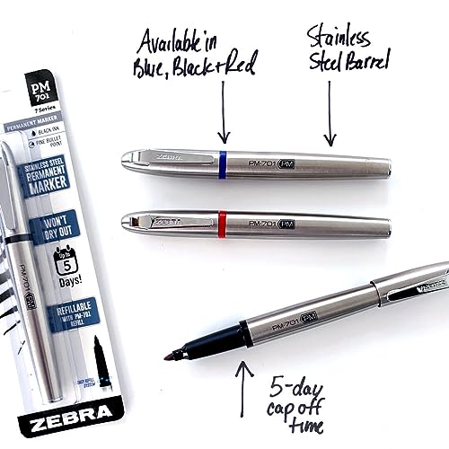 image for Zebra Pen PM-701 Permanent Marker, Stainless Steel Barrel, Fine Bullet