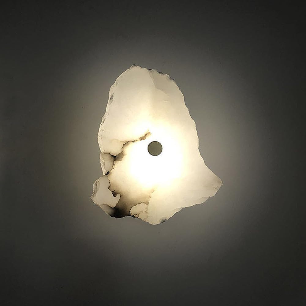 ASerZenith Marble Wall Sconce Natural Stone White Glass Wall Light Indoor Long Linear Bedside Wall Mounted Lamp,1 Light