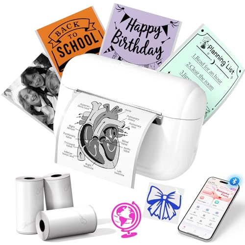 Image of Mini Printer with 3 Sticker Paper Rolls, Q02E Mini Printer for Smartphone