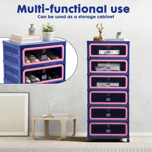 Image of Collapsible Shoe Rack Organizer Foldable Shoe Cabinet with Doors, Large Plastic Folding Shoe Cabinet, Easy Assembly Shoe Shelves Organizer for Entryway (6Tiers,12Pairs)