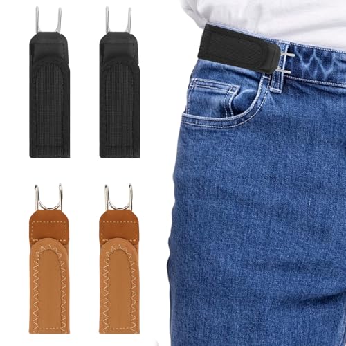 XAVURO 4 Piezas Cinturón sin Hebilla, Cinturón Invisible Hombre Ajustable, Cinturón Hombre Elástico y Mujer, Cinturón Velcro Alternativa, Cinturón Táctico para Trabajo (4, 2*Marrón+2*Negro)