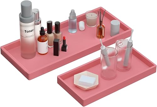BBK Bandeja de tocador de baño, paquete de 2 (7.8 pulgadas y 11.8 pulgadas), bandeja de baño de silicona para encimera, bandeja de anillo para