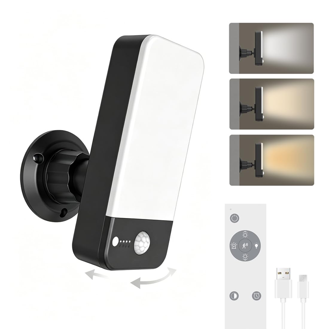 Motion Sensor Outdoor Lights,12000mAh Battery Rechargeable Outdoor Wall Lights with Remote Control,3 Modes,3 Colors（3000K~6000K),10 Brightness,Timer,80°/360°Adjustable,IP66 Waterproof Security Lights