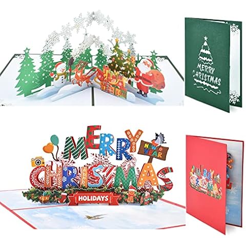 3D Pop up Christmas Cards , Surprise Special Holiday Greeting Card with Envelopes for Family,Friends,Kids and Loved Ones, Xmas Parties Decoration ,2 Packs,30x20cm Cover