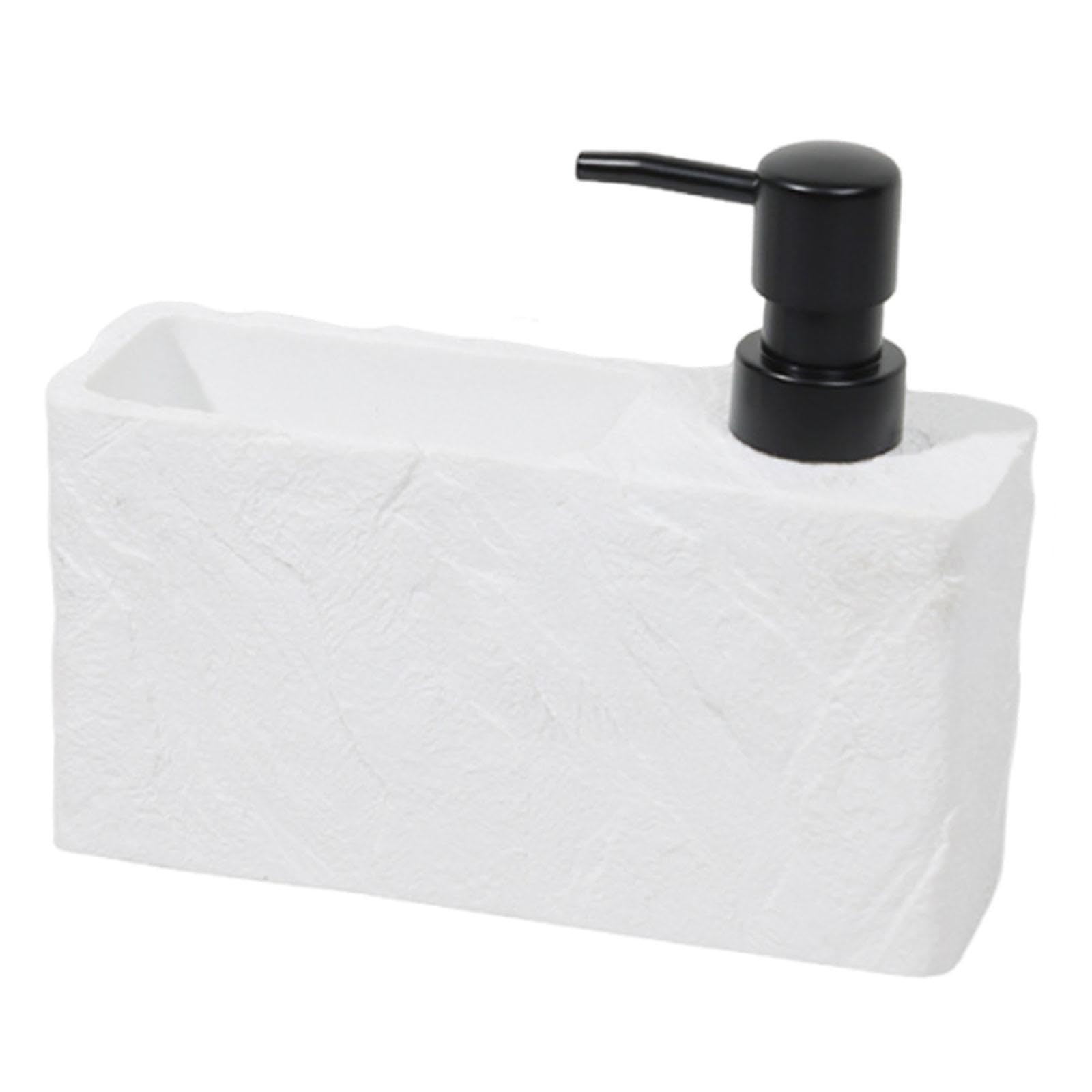 Dispenser Sapone Liquido Porta Spugna in Resina con Pompa Ergonomica Accessorio Salvaspazio per Detersivo Adatto a Cucina Bagno Hotel, Bianco