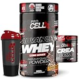 PACK Procell Proteinas Whey Advanced 900Gr (Chocolate & Crunchy Bar) + Creatina monohidratada 200Gr + Shaker 'REGALO' Gana masa muscular, Fuerza, Resistencia, Tonificacion muscular, Recuperacion
