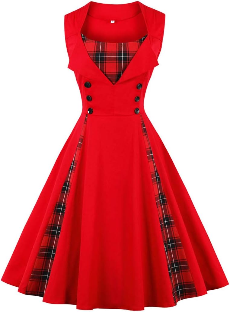 Women's Polka Dot Retro Vintage Style Cocktail Party Swing Dress