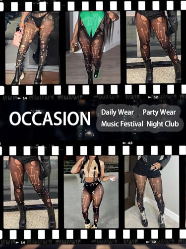 Image of Sexy Faux Thigh High Tights Mock Suspender Pantyhose Fishnet Stockings Striped Goth Fishnets for Women