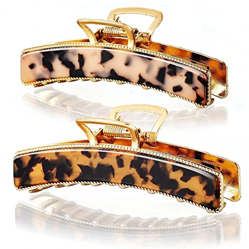 Large Hair Claw Clips for Thick Hair and Thin Hair,Strong Hold Perfect Hair Clips for Women and Girls Hair,Barrettes for Long Hair Nonslip Big Hair Claw,Hair Accessories for Women(2 Leopard Colors)