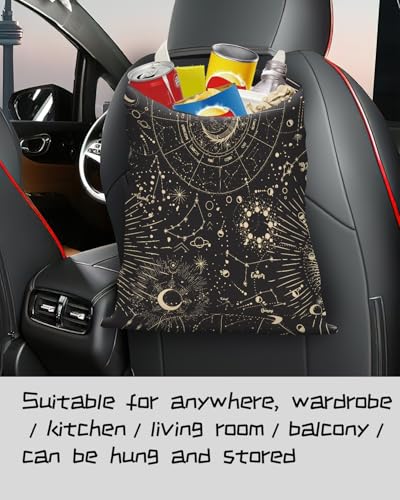 Image of Car Trash Can, Seat Back Hanging Car Trash Bag, Cute Canvas Car Garbage Bag, Essential Car Trash Bin Car Organizers Sun and Moon