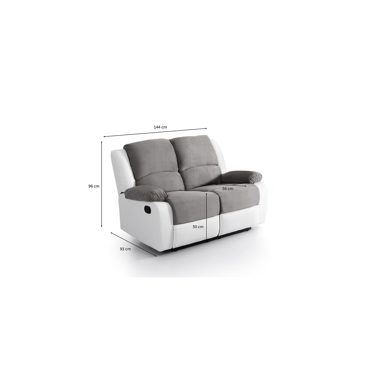 LOUNGITUDE - DETENTE - Canapé de relaxation - Manuel - 2 Places - En Simili/Microfibre - Gris/Blanc -L143cm