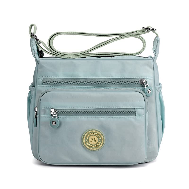 Gelory Mehr-Taschen Lässige Umhängetasche für Frauen, aus Nylon, wasserdicht, verstellbarer Riemen, Reise-Messenger-Tasche, Schultertasche und Geldbörse, lichtgrün, Einheitsgröße