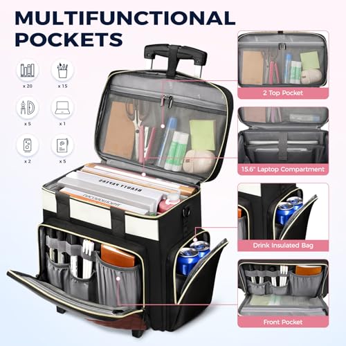 Image of Ytonet 15.6 Inch Teacher Rolling Bag with Detachable Dolly & Teacher Tote