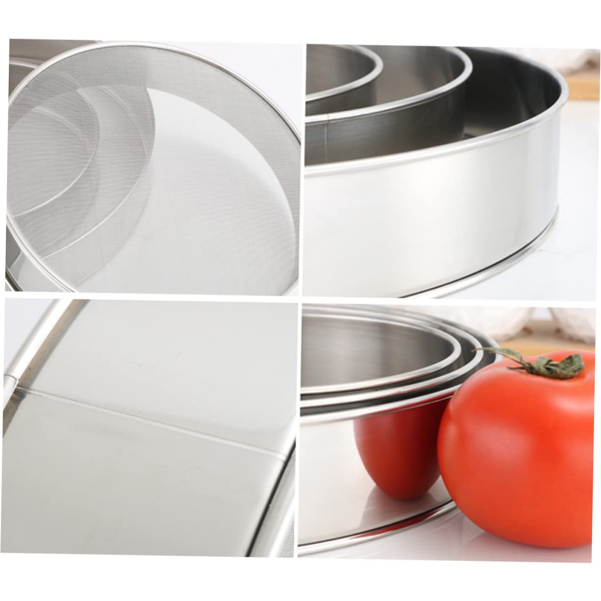 Juego de colador de Mano de Acero Inoxidable de 9 Piezas para Cocina: Malla Fina, diseño Grueso, tamiz de Pasteles, tamiz de harina, colador de Mano y más