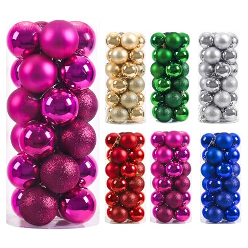 24ct Rose Red Christmas Ball - 1.18 Inch Shatterproof Christmas Tree Decoration Ornaments Hanging Ball for Xmas Tree, Holiday, Wedding, Party