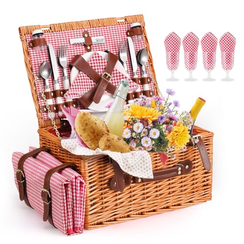 Panier de Pique Nique pour 4 Personnes,Couleeur Panier Pique Nique