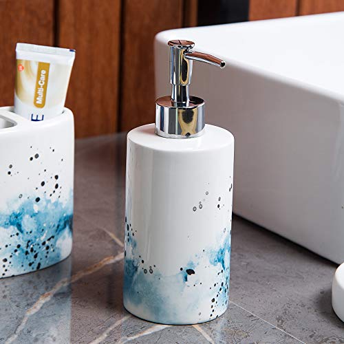 Ceramic 4-Piece Bathroom Accessories Set Complete Hand Paint Bath Countertop Accessory Soap Dispenser Set - Image 4