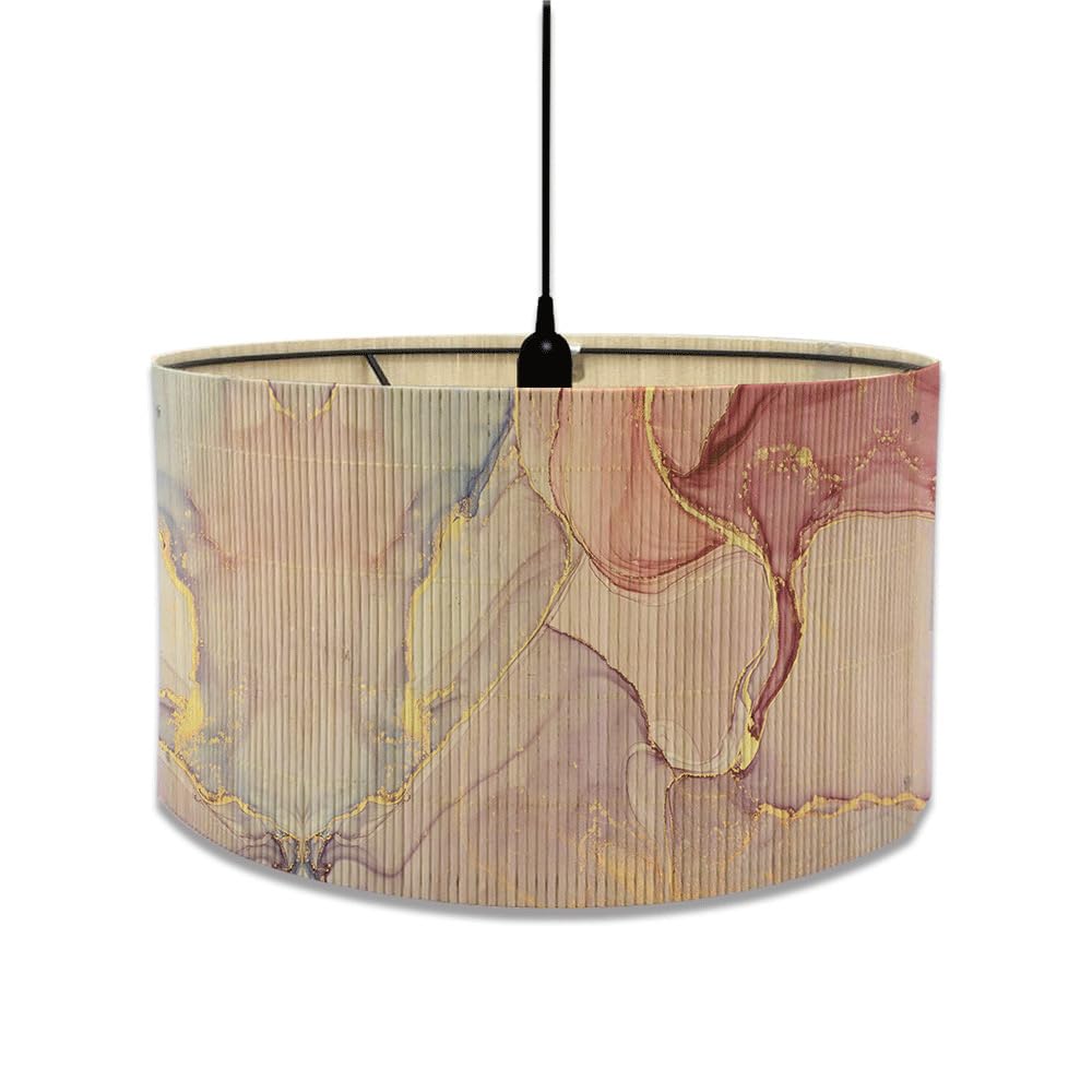 FANSU Round Drum Light Shade for Table Lamp, Modern European Marble Print Pattern Pendant Lampshades Easy Fit for Living Rooms, Bedroom, Hallways, Reading Room (30x30x23cm,Pink Gold)