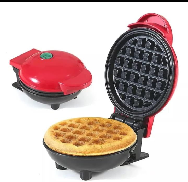 Mini Waffle Maker, Non-Stick Round Electric Waffle Iron, Red and Black Portable Mini Waffle Maker with Non-Stick Plates-image-13